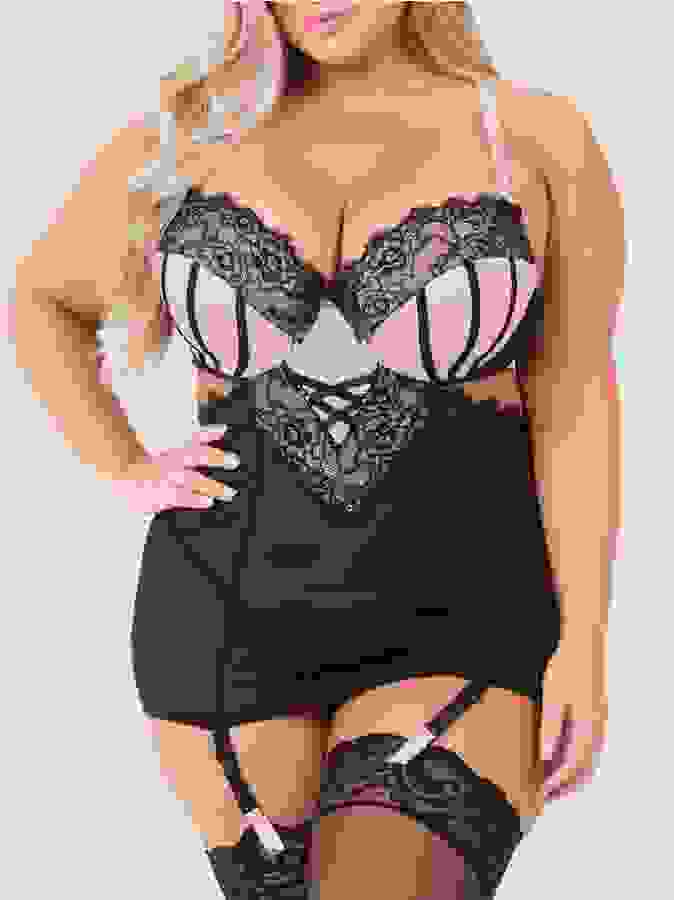 Lovehoney Plus Size Boudoir Belle Blush Pink Cut-Out Chemise Set, Pink, hi-res